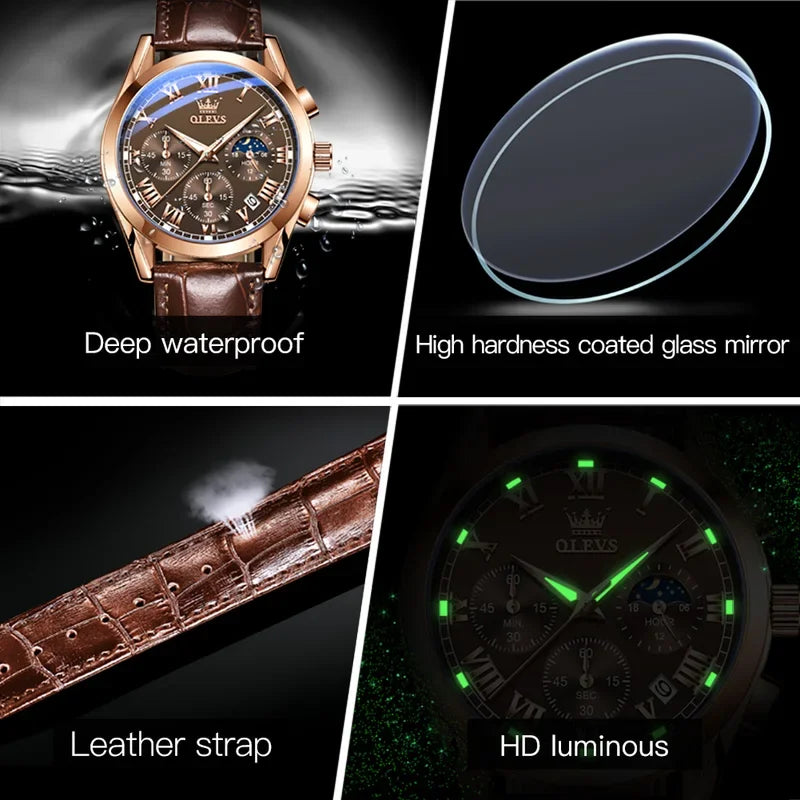 OLEVS 2871  Relógio Pulseira em couro, estilo clássico