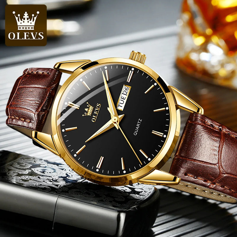 OLEVS Relógio Pulseira em couro, estilo clássico
